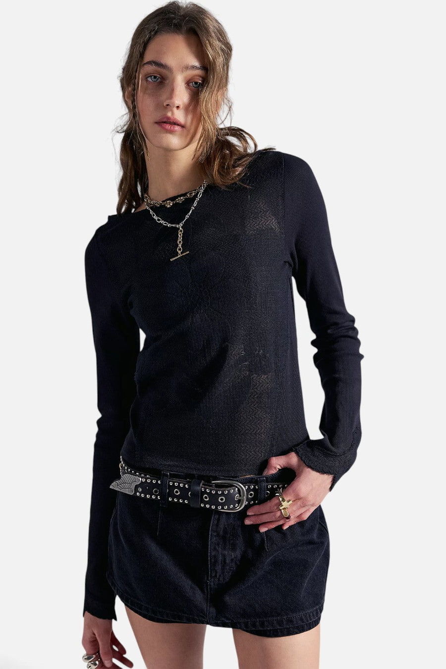 Free People Delilah Long Sleeve Top in Black – side view