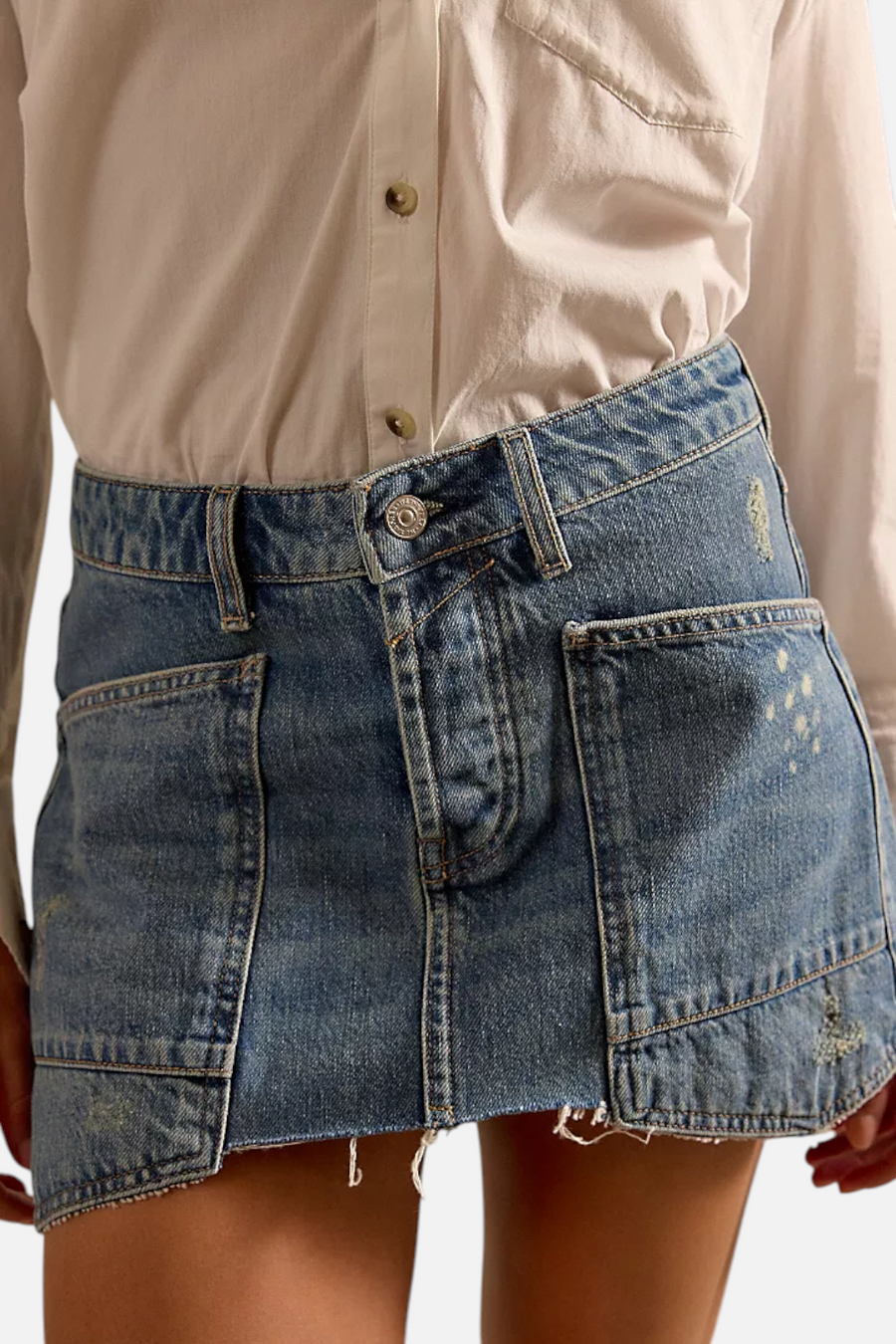 Free People Dolly Denim Mini Skirt in Truest – back view
