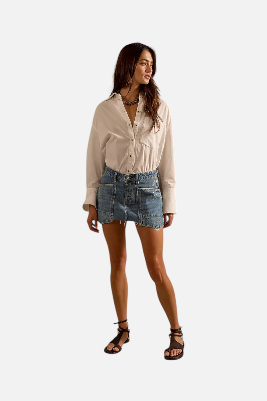 Free People Dolly Denim Mini Skirt in Truest – detail