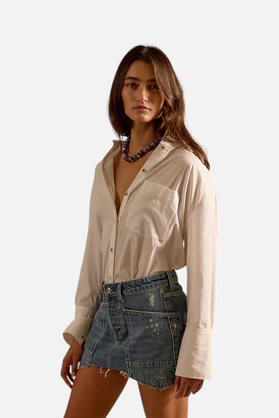 Free People Dolly Denim Mini Skirt in Truest – front view