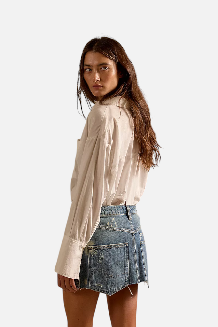 Free People Dolly Denim Mini Skirt in Truest – side view