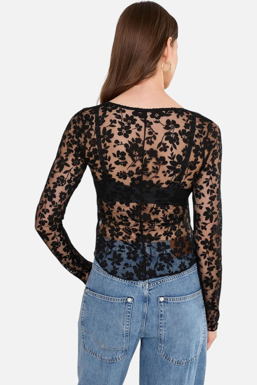 Free People Early Sunsets Lace Layering Top in Black – back view