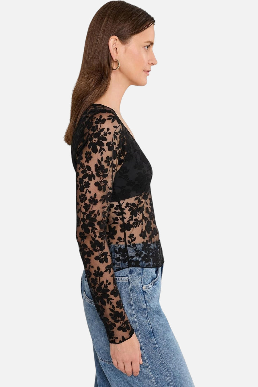 Free People Early Sunsets Lace Layering Top in Black – side view
