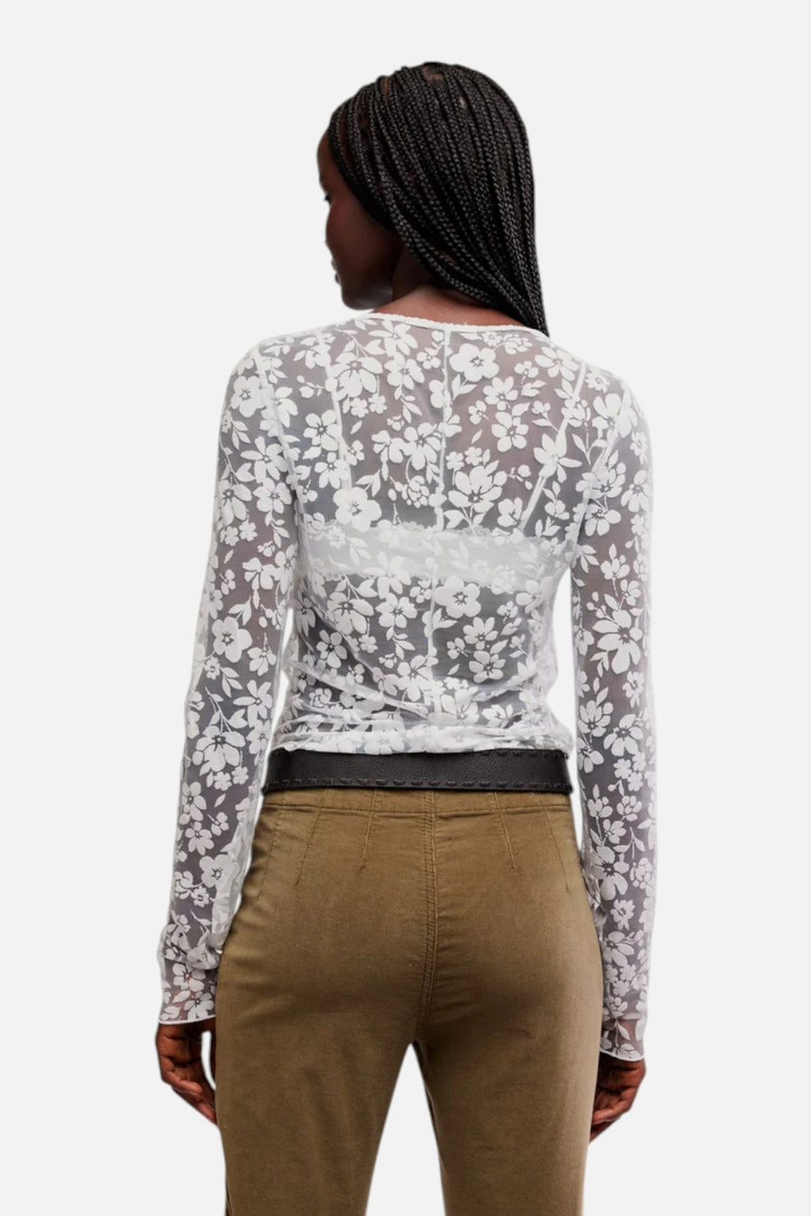 Free People Early Sunsets Lace Layering Top in Ivory – on model