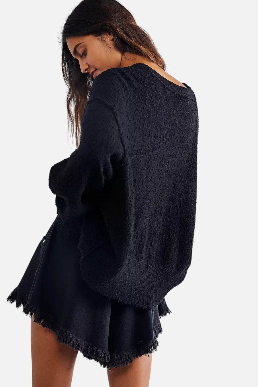 Free People East Side Cardigan in Black – side view