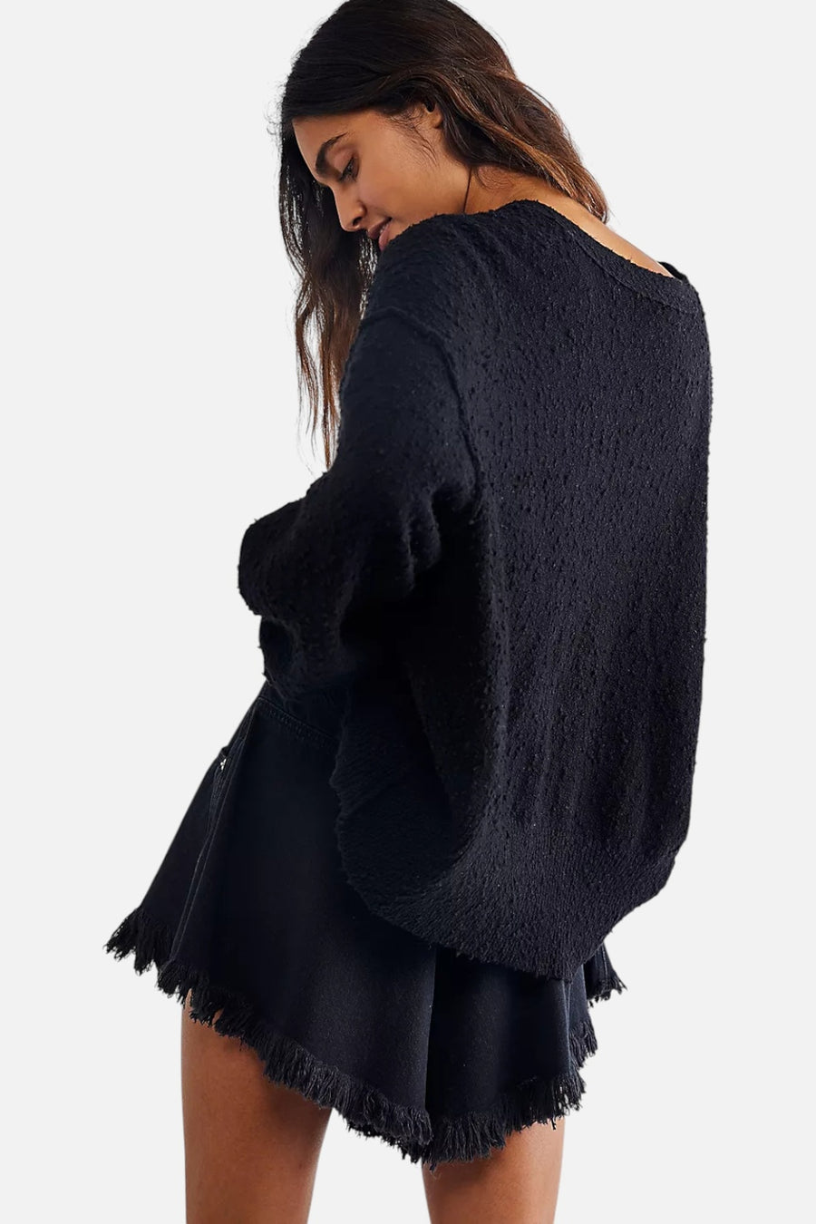 Free People East Side Cardigan in Black – side view