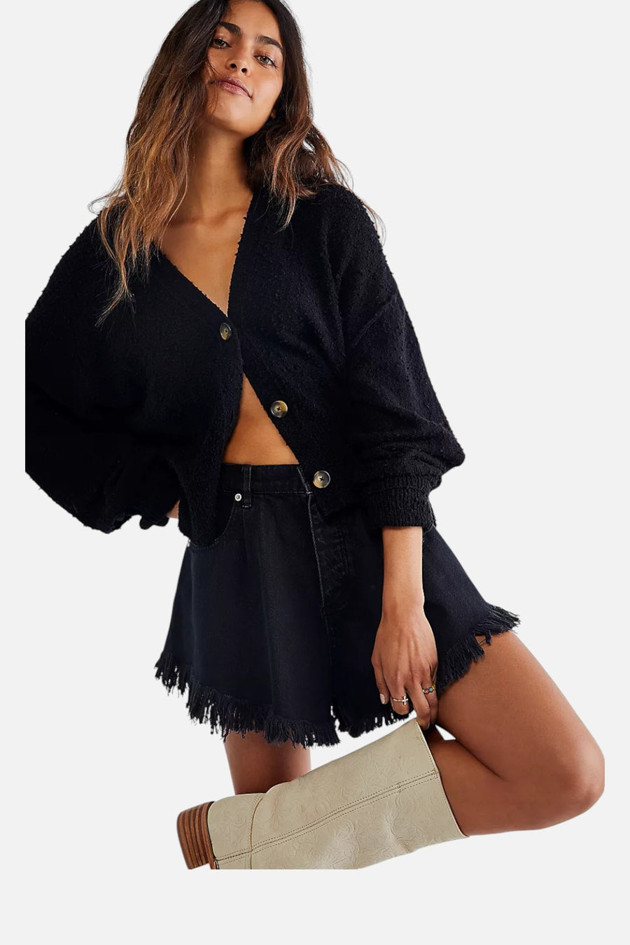 Free People East Side Cardigan in Black – side view