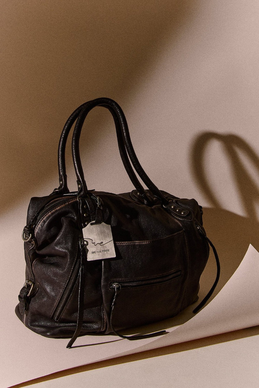 Free People Emerson leather tote in black, alternate view.