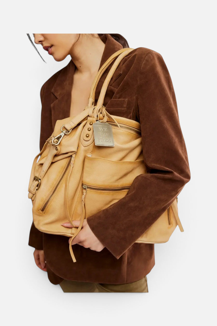 Free People Emerson Leather Tote in Italian Straw – detail