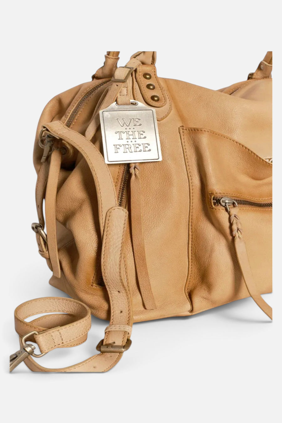 Free People Emerson Leather Tote in Italian Straw – side view