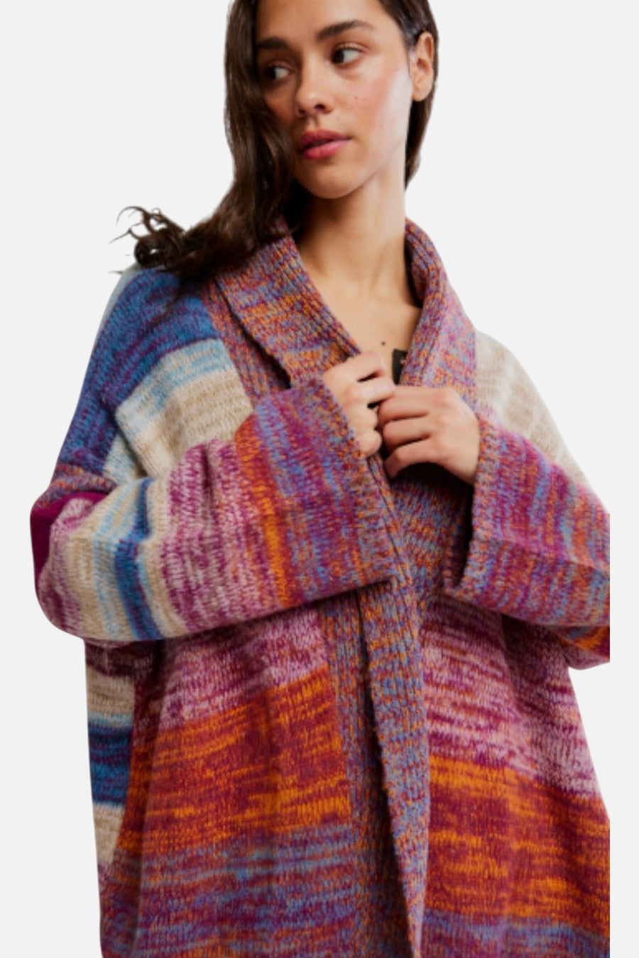 Free People Enid Cardigan in Ocean Sunset Combo – side view