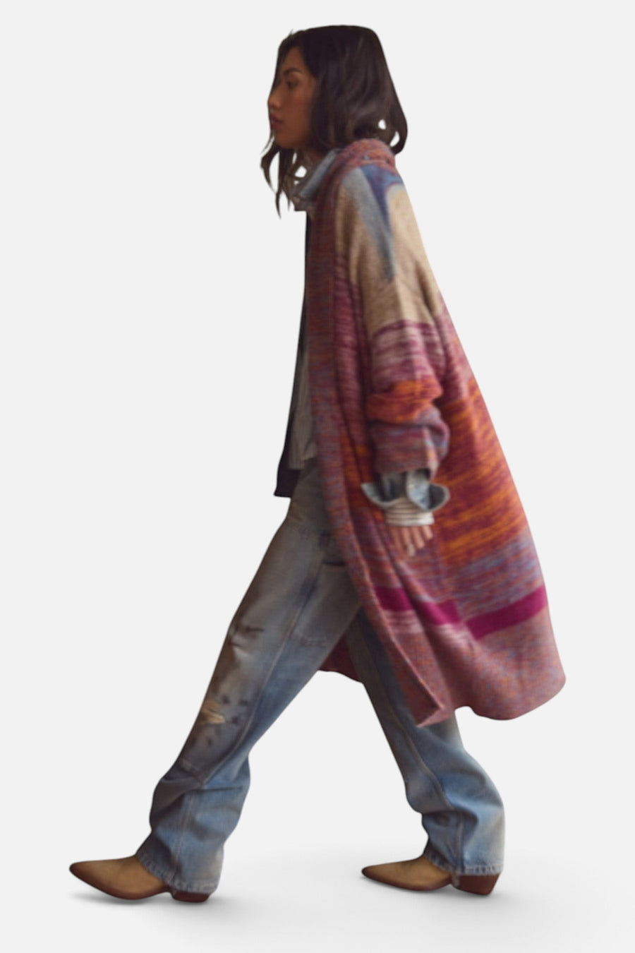 Free People Enid Cardigan in Ocean Sunset Combo – side view