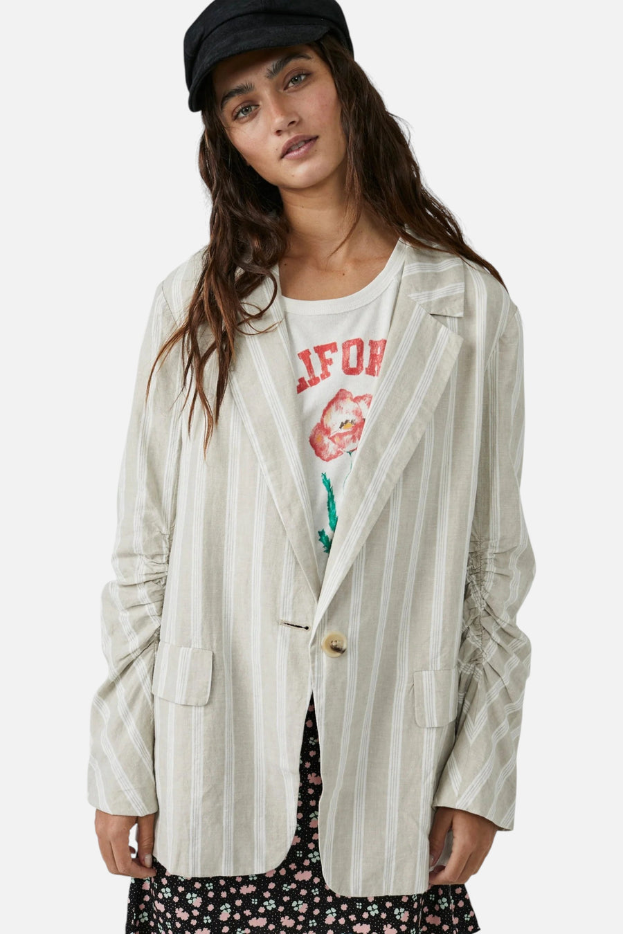 Free People Fern Blazer in Dusty Beige – front view