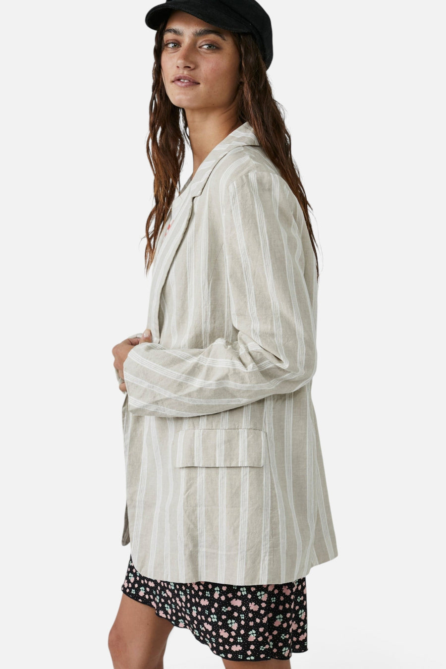 Free People Fern Blazer in Dusty Beige – side view