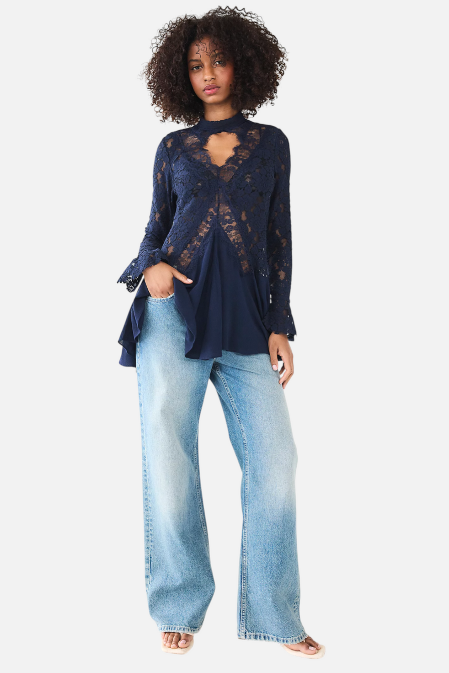 Free People First Crush Lace Tunic in Deeper Iris – side view