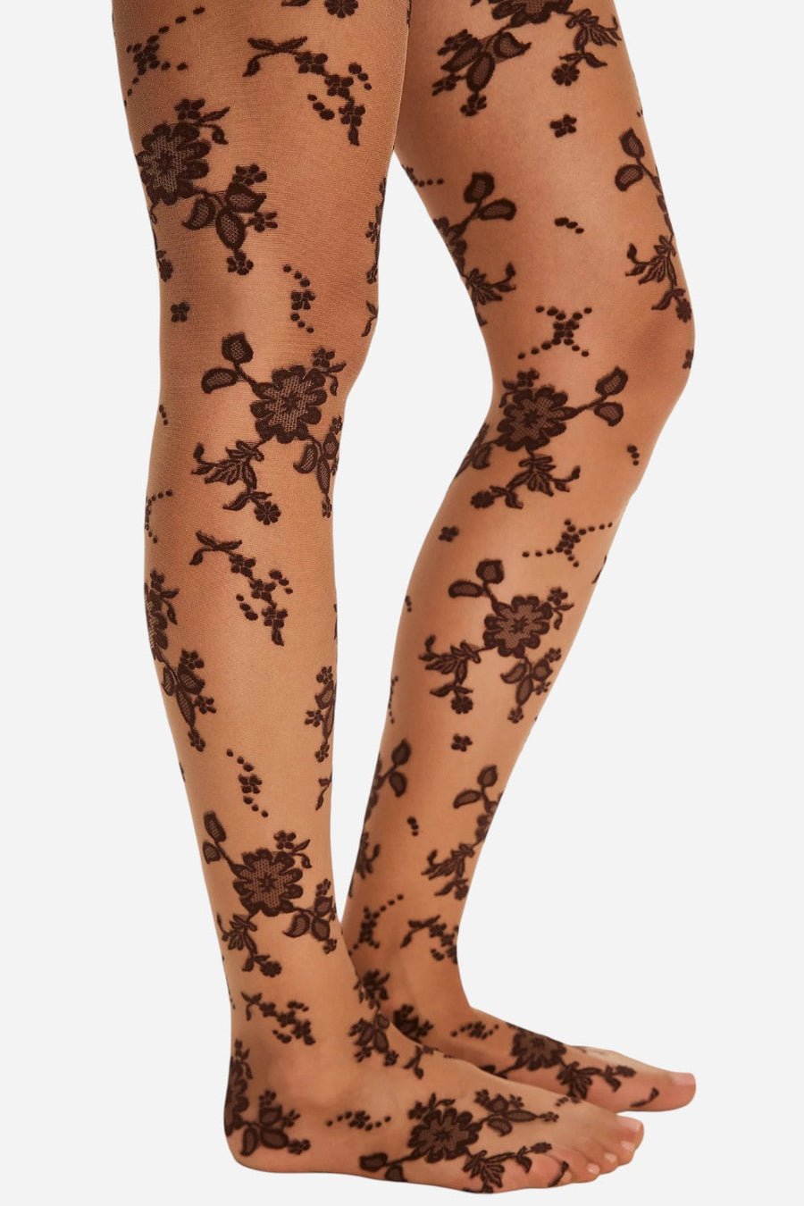 Free People Flocked Floral Tights in Espresso Combo – front view