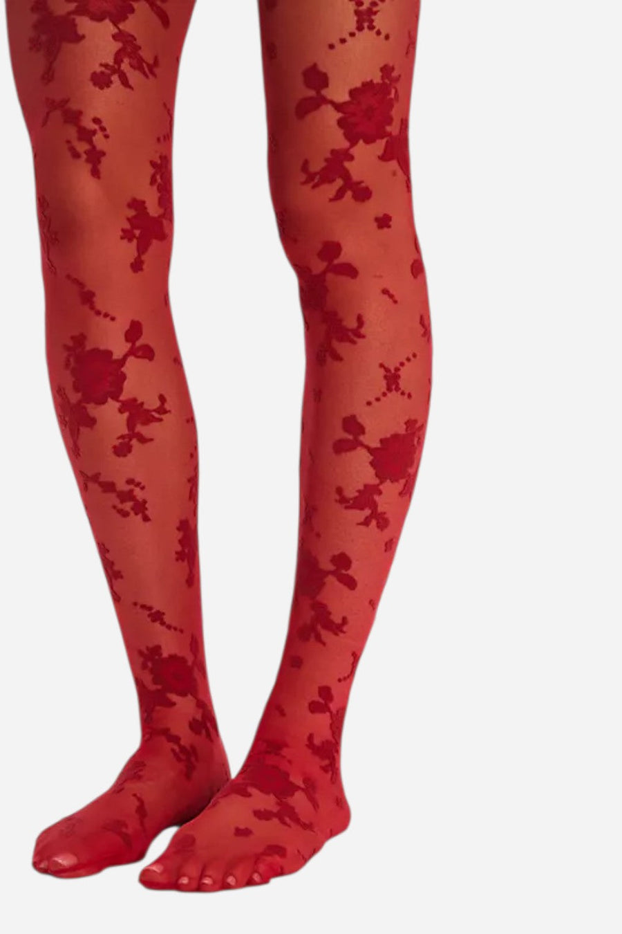 Free People Flocked Floral Tights in Red – back view