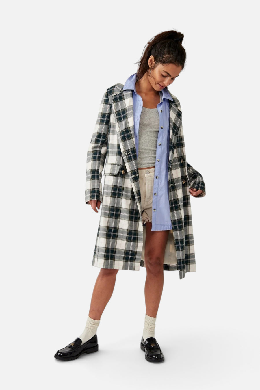 Free People Freddie Longline Blazer Plaid – front view