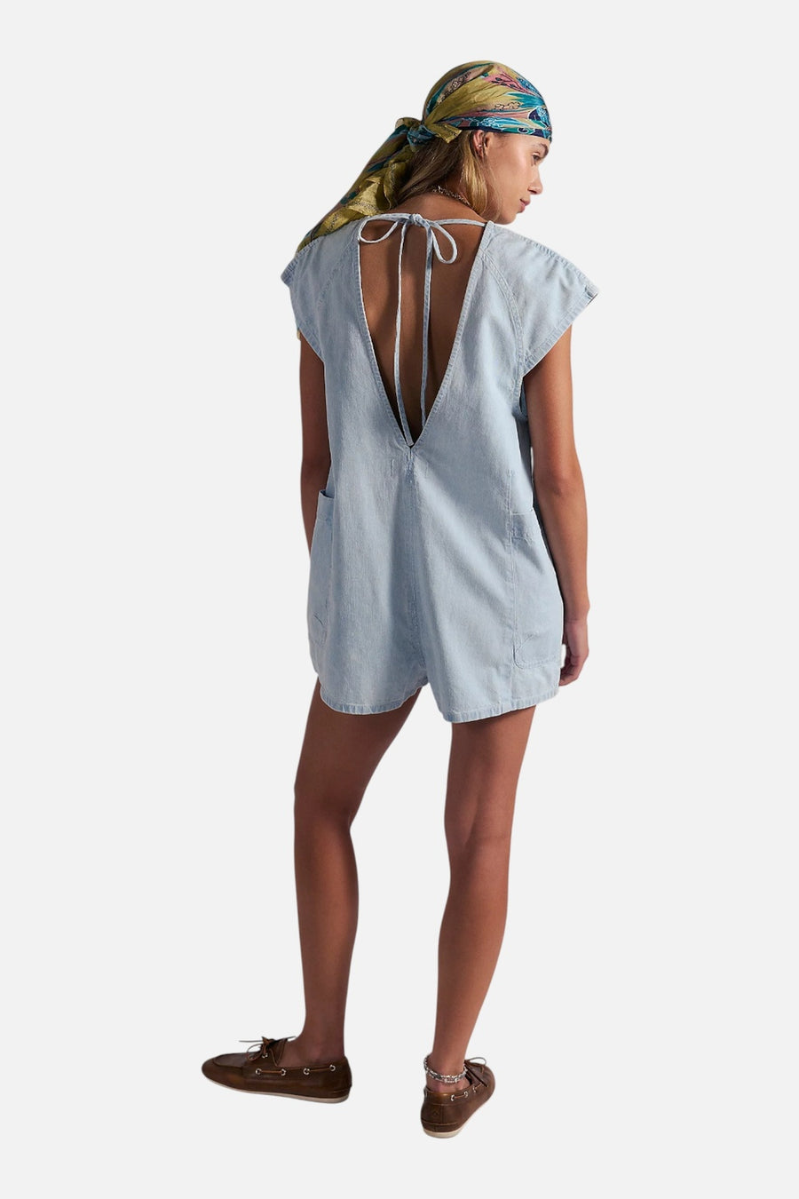 Free People Free Fall Denim Romper in Water – on model