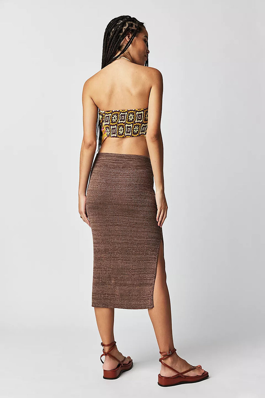 Free People Golden Hour Midi Skirt in French Roast Combo – back view
