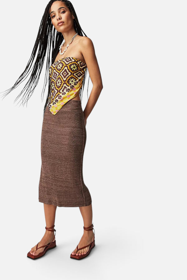 Free People Golden Hour Midi Skirt in French Roast Combo