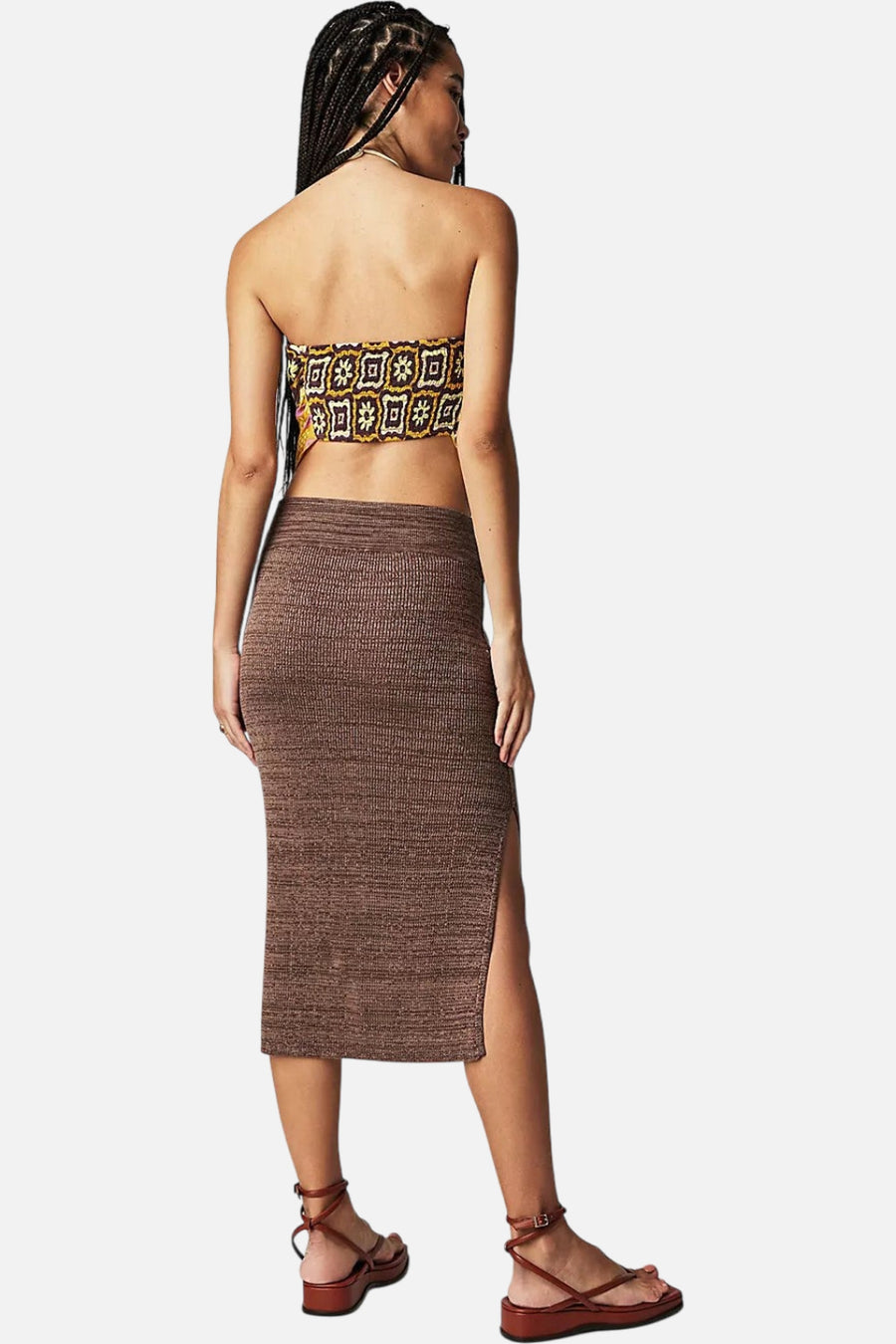 Free People Golden Hour Midi Skirt in French Roast Combo – on model