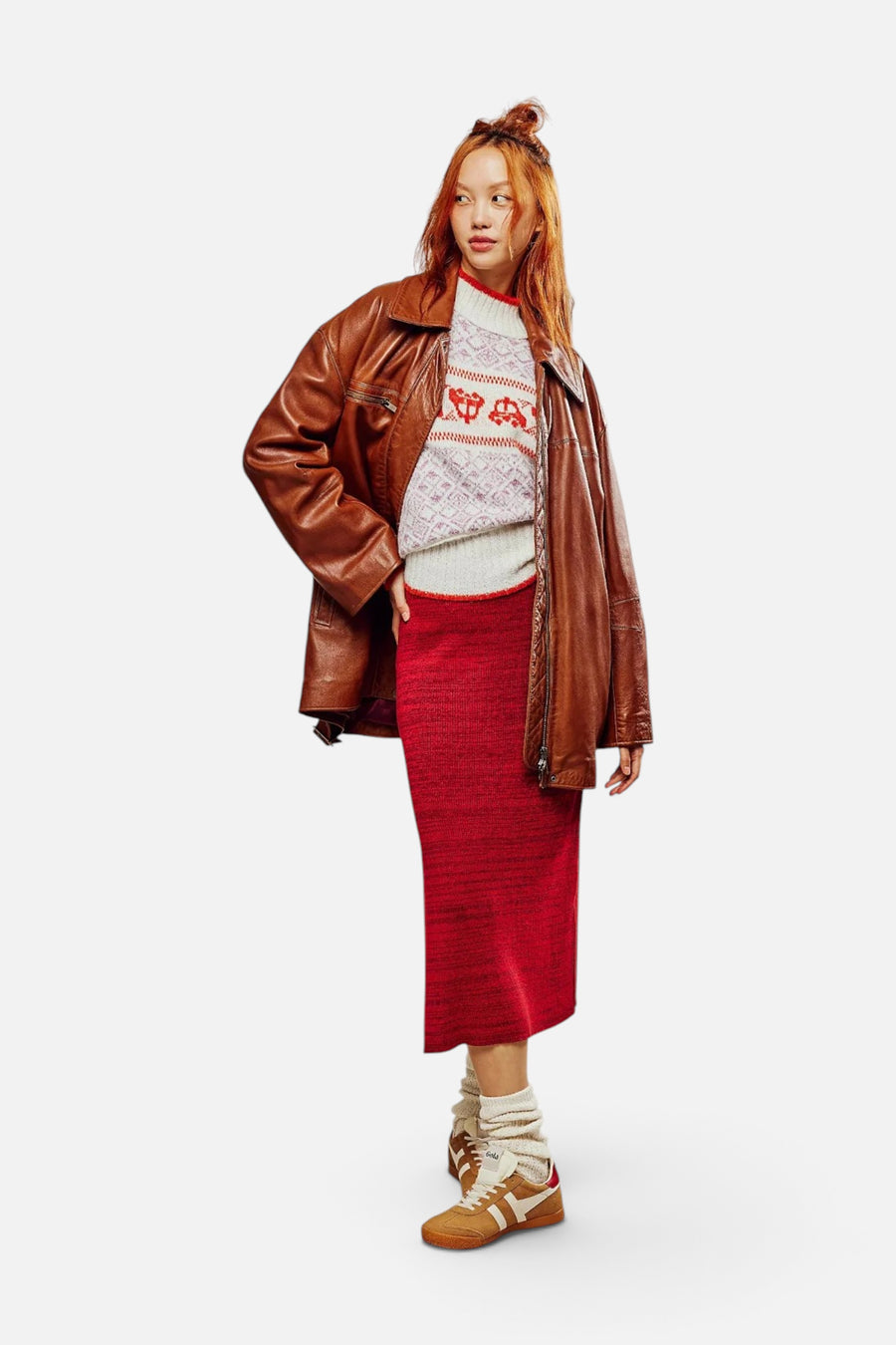 Free People Golden Hour Midi Skirt in Mulberries Combo – front view