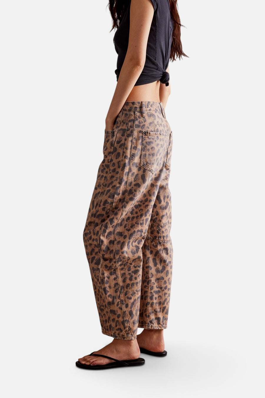 Free People Good Luck Printed Barrel Jeans in Brown Sugar Combo – back view