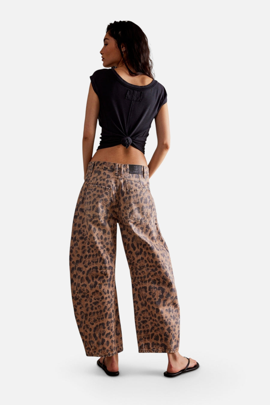Free People Good Luck Printed Barrel Jeans in Brown Sugar Combo – on model