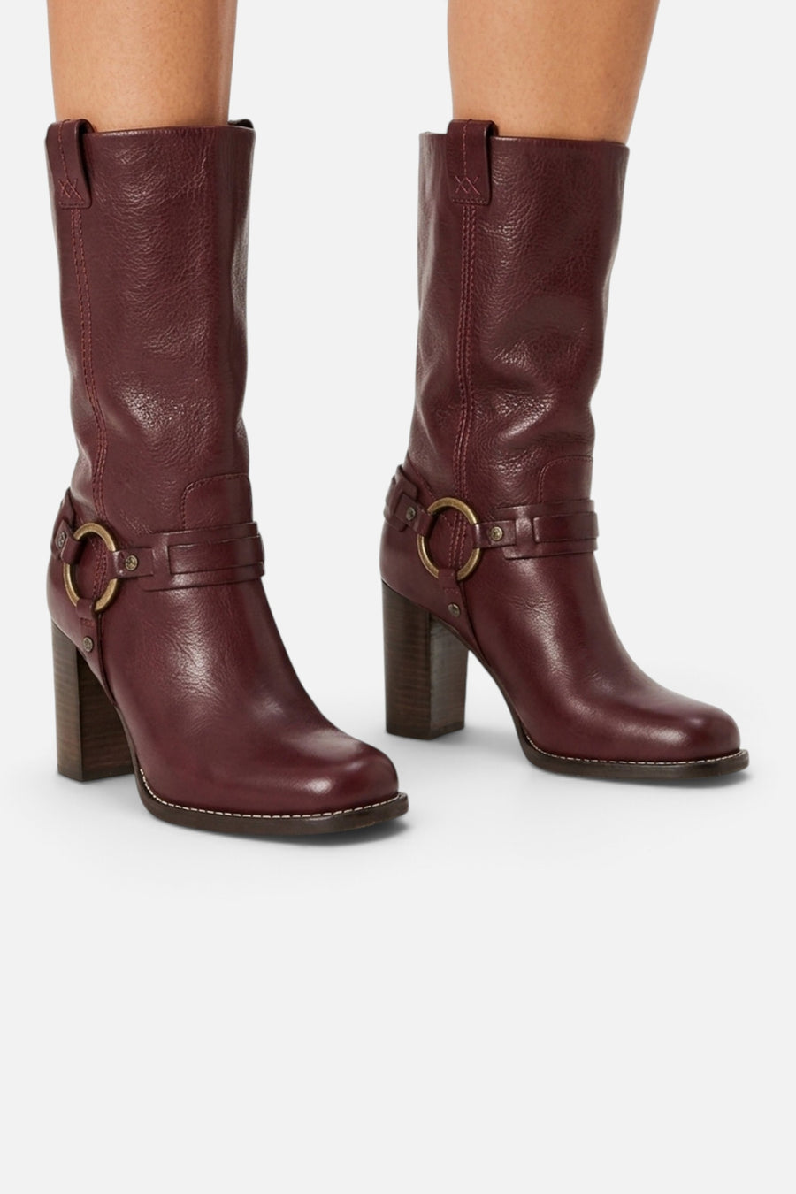 Free People Hayden Harness Boot in Cabernet Leather – on model