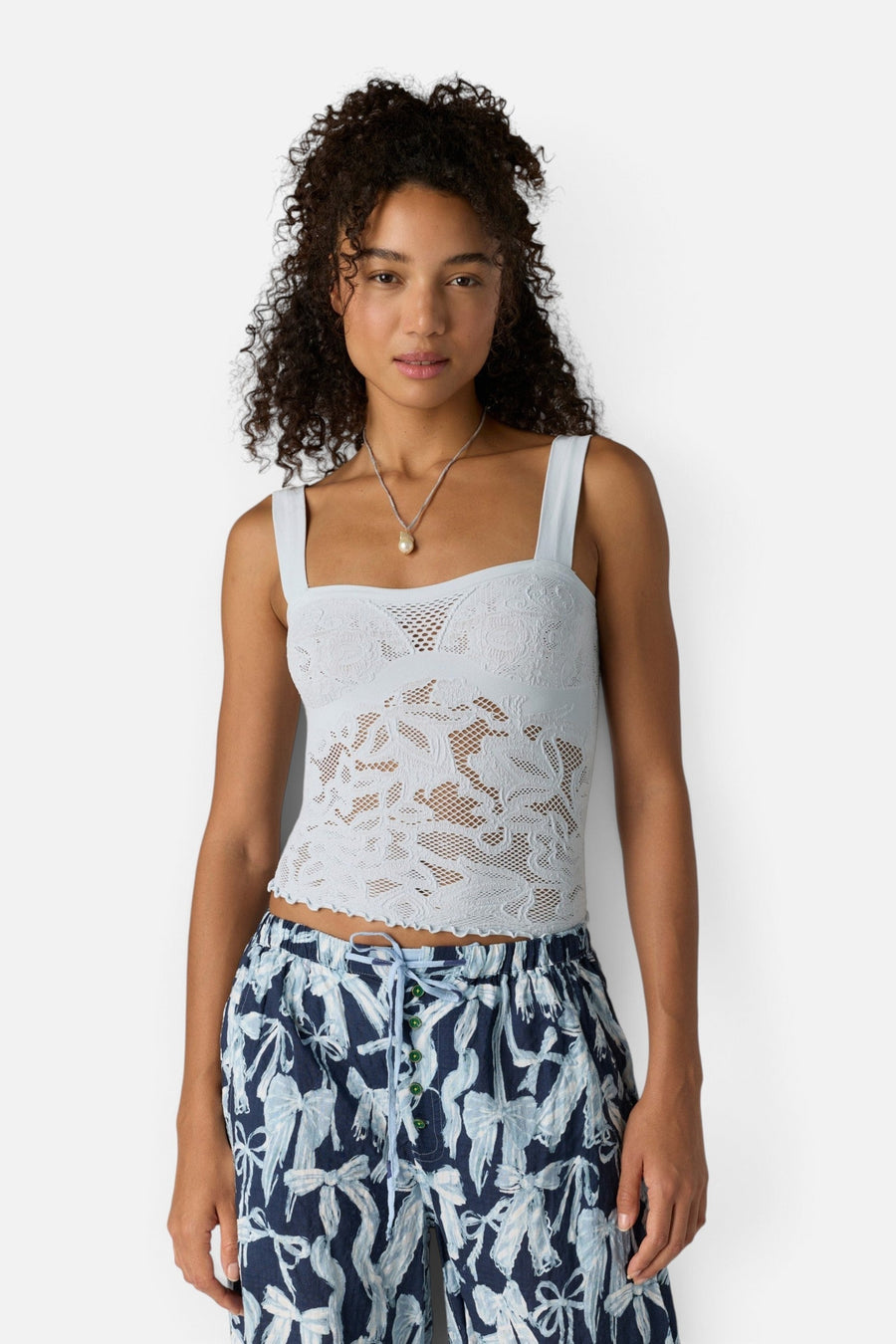 Free People Heirloom Cami in Ice Skating – on model