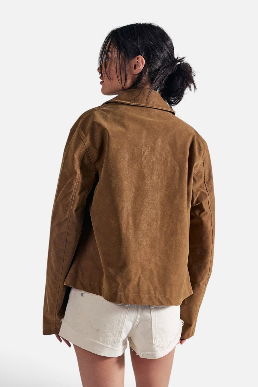 Free People Hera Sierra Vegan Suede Jacket in Caramel Cafe – side view