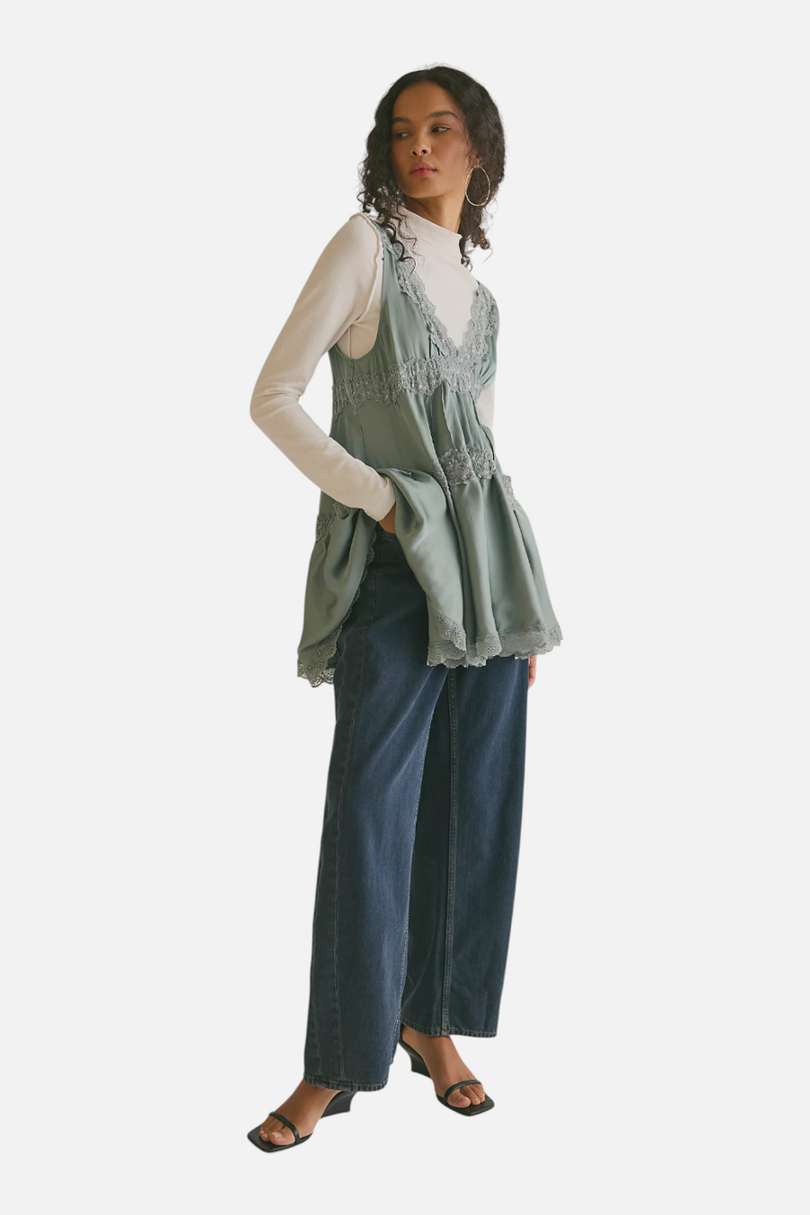 Free People In This Groove Mini Slip Dress in Odessa Grey – detail