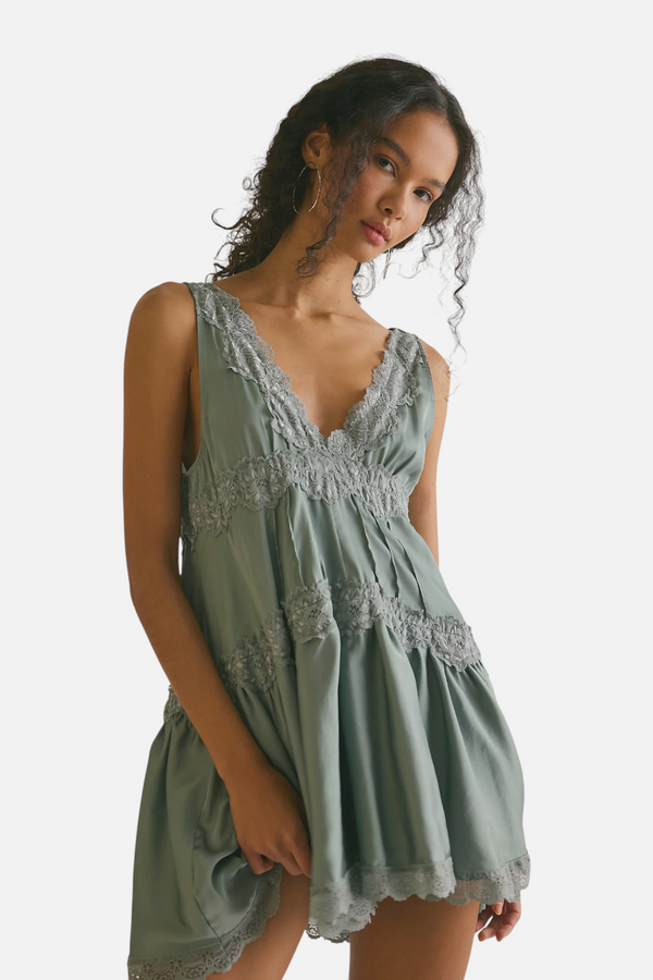 Free People In This Groove Mini Slip Dress in Odessa Grey