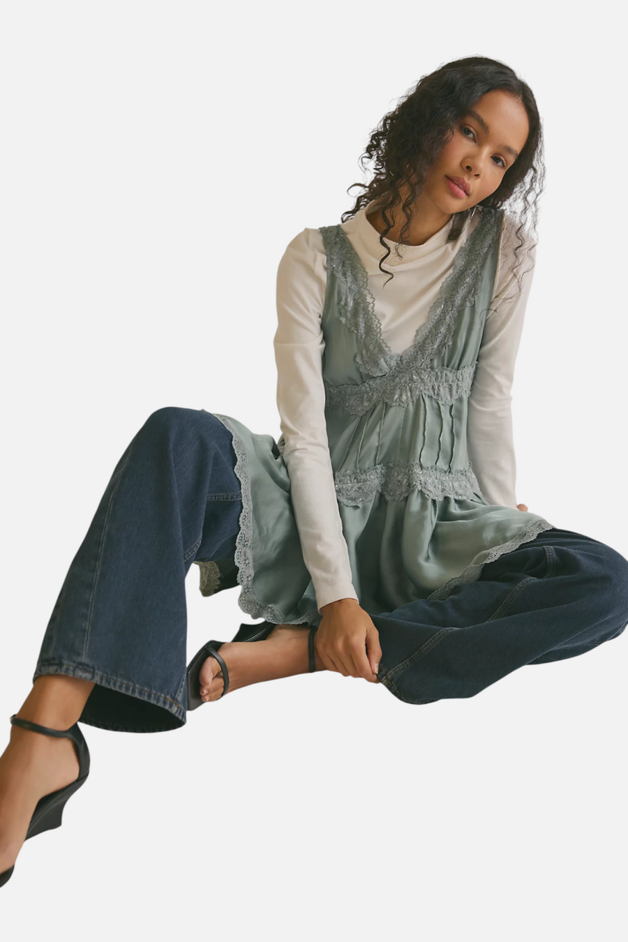 Free People In This Groove Mini Slip Dress in Odessa Grey – side view
