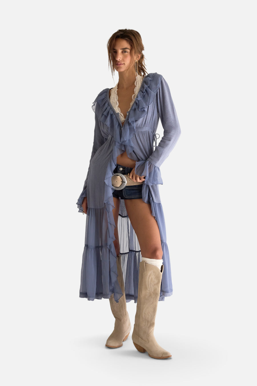 Free People Isla Midi Dress in Stone Valley – front view