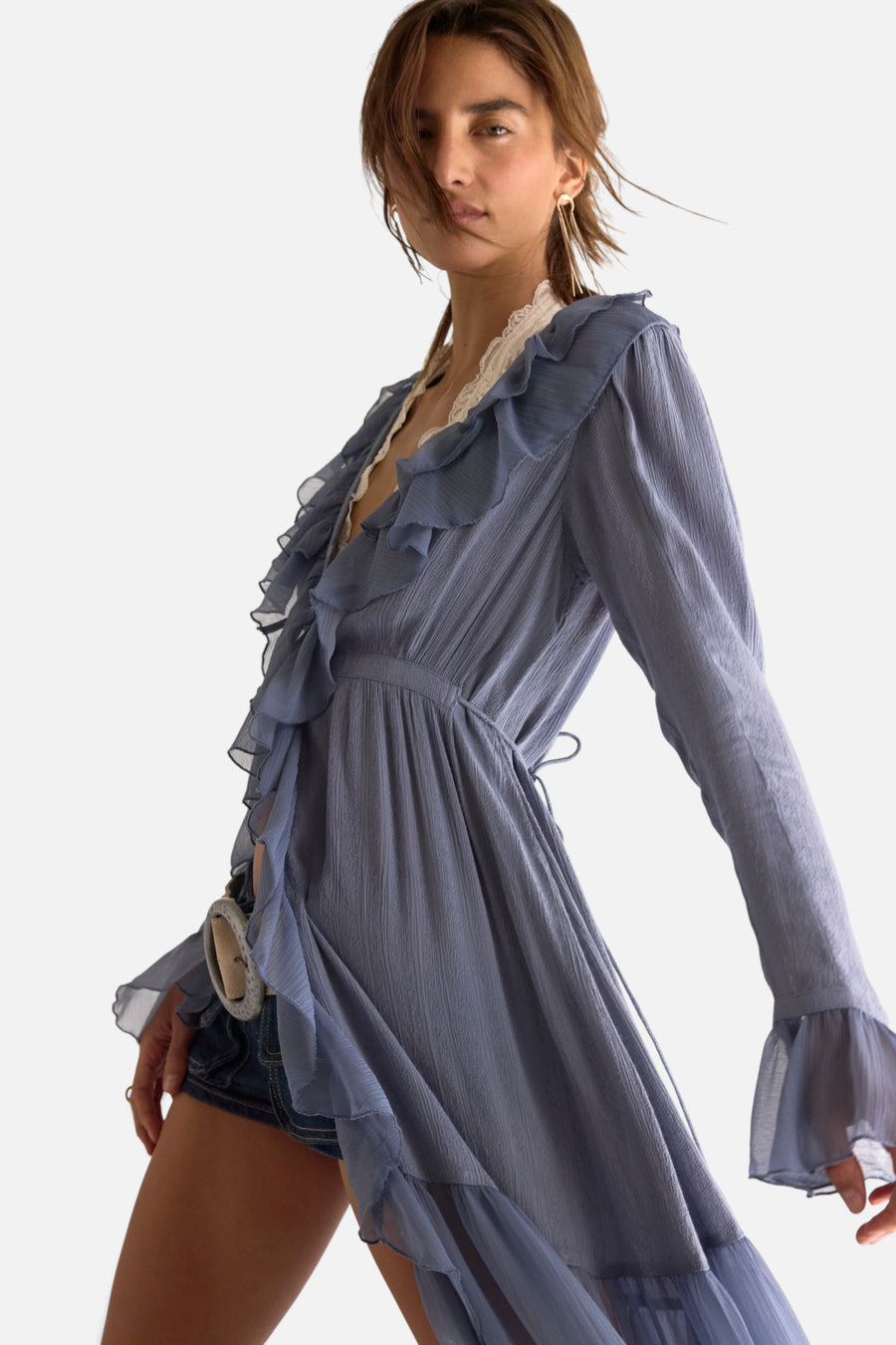 Free People Isla Midi Dress in Stone Valley – side view