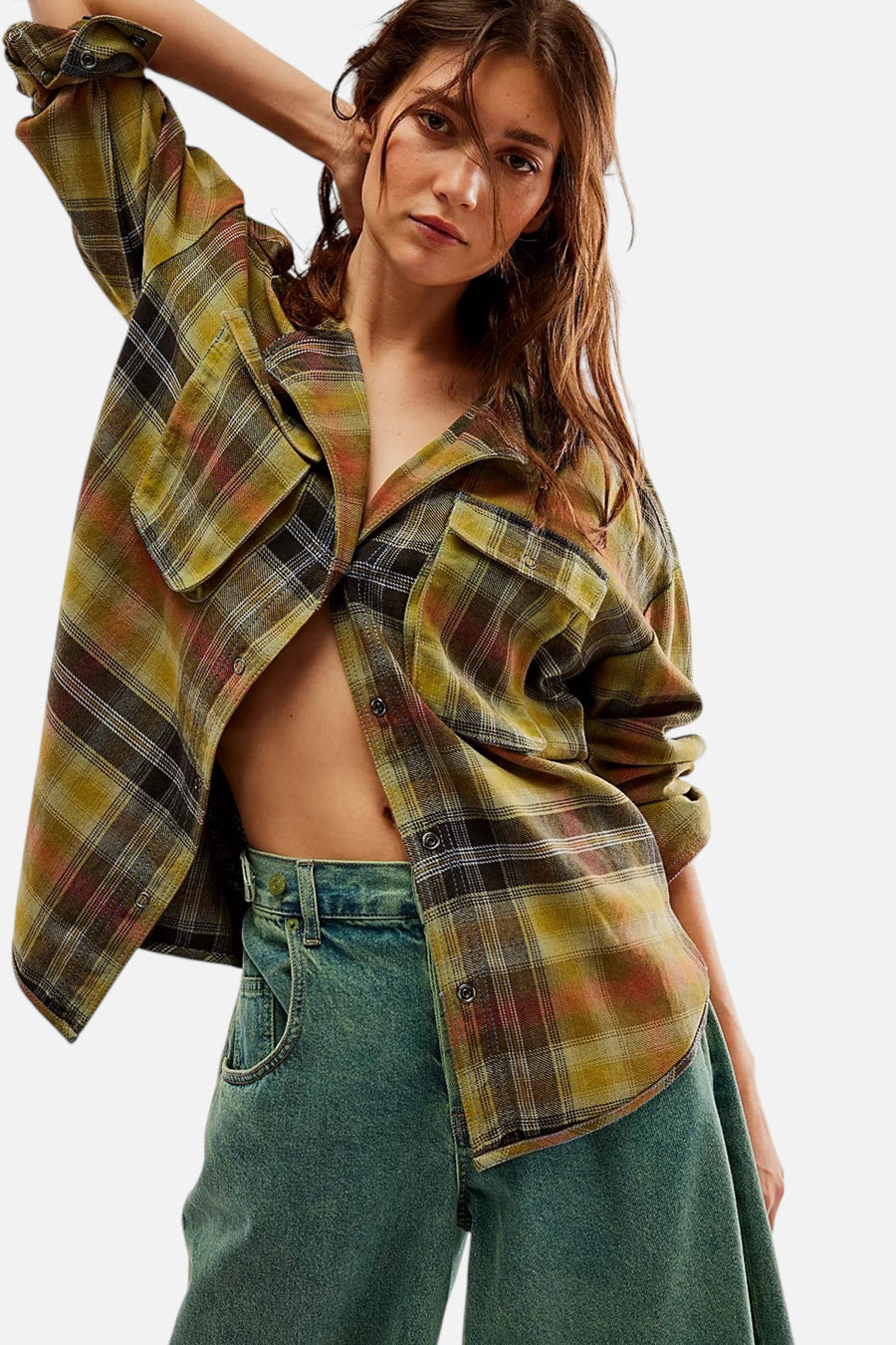 Free People Izzy Cargo Jacket in Olive Combo – front view