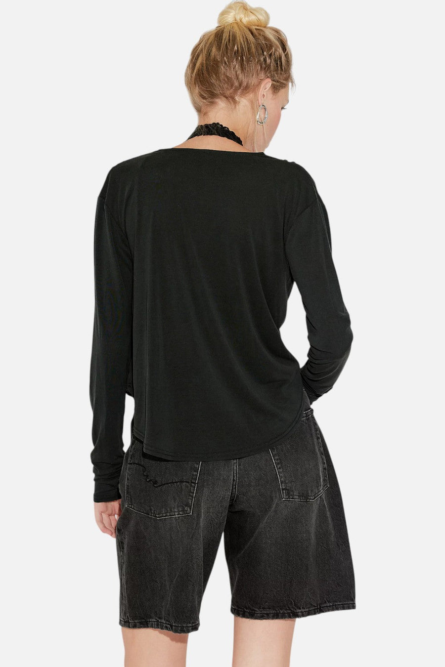 Free People Jane Long Sleeve Top in Black – detail
