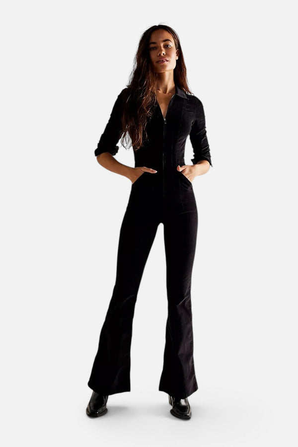 Free People Jayde Cord Flare Jumpsuit in Black
