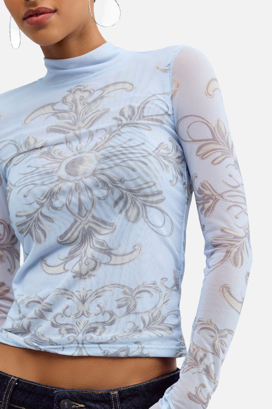 Free People Jessa Long Sleeve Top in Blue Combo – detail