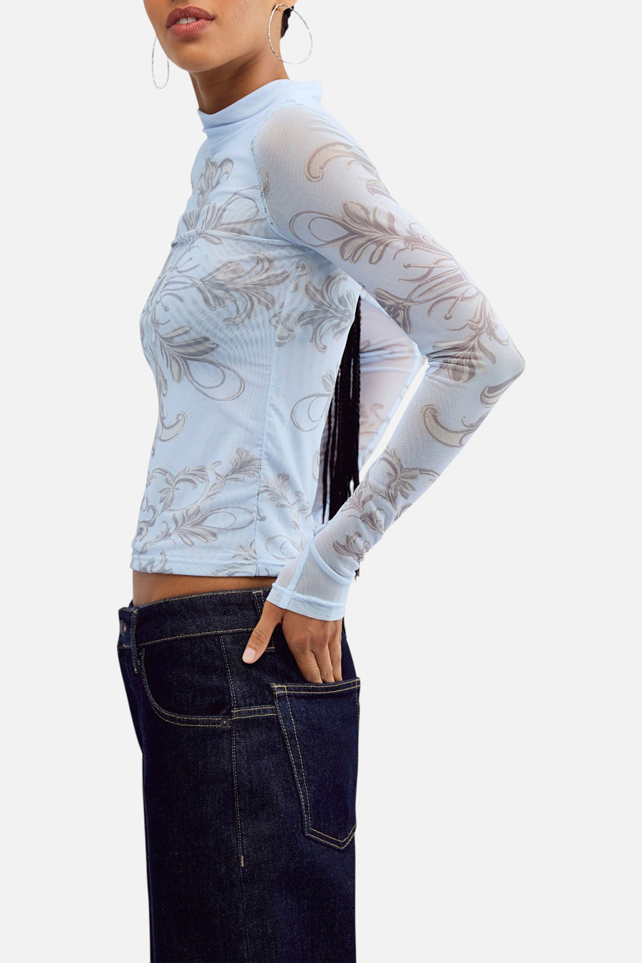 Free People Jessa Long Sleeve Top in Blue Combo – side view