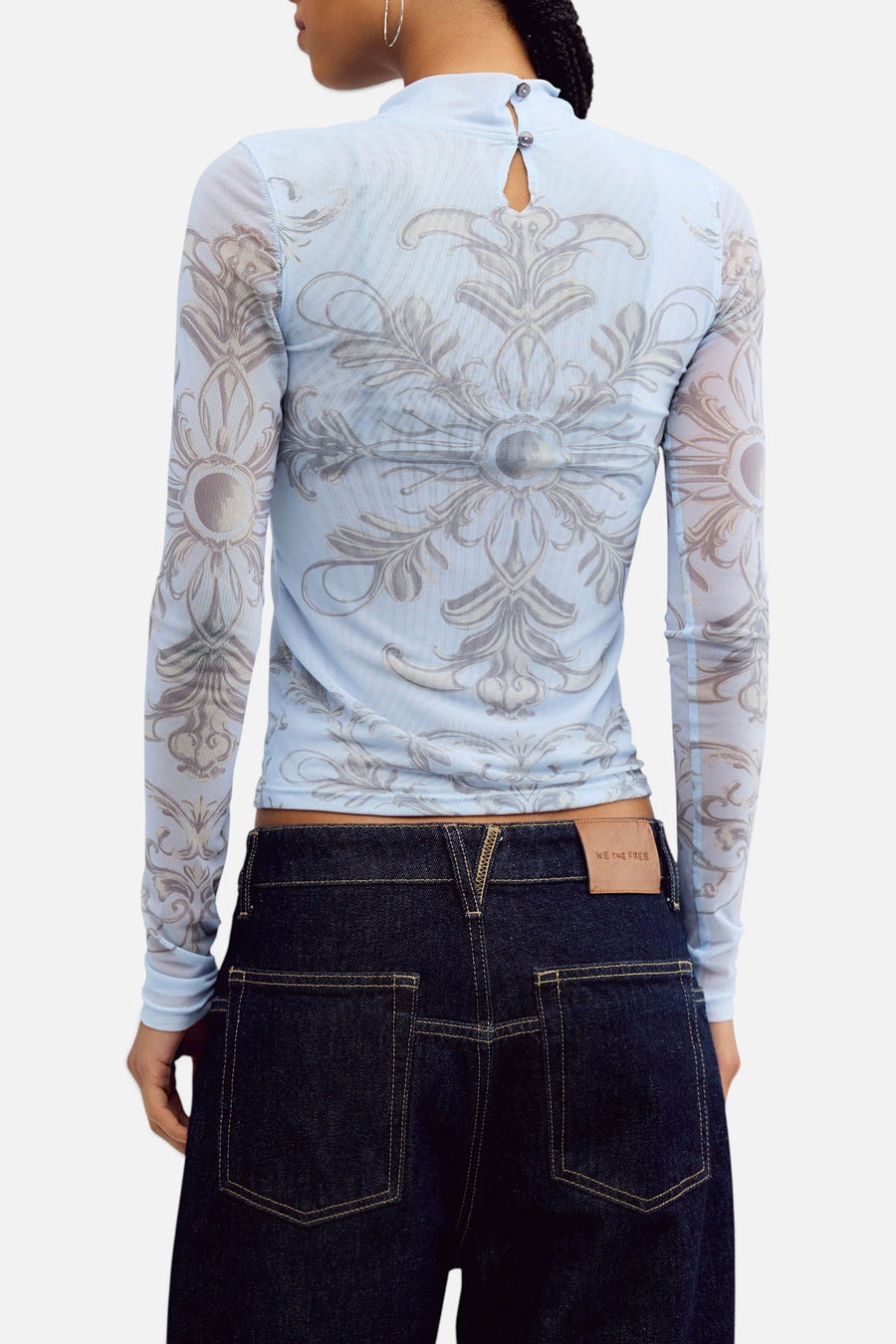 Free People Jessa Long Sleeve Top in Blue Combo – side view
