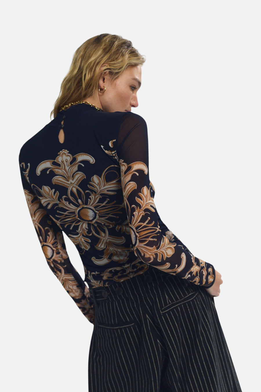 Free People Jessa Long Sleeve Top in Navy Combo – back view
