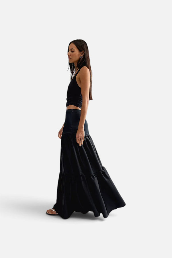 Free People Juliette Satin Maxi Skirt in Black