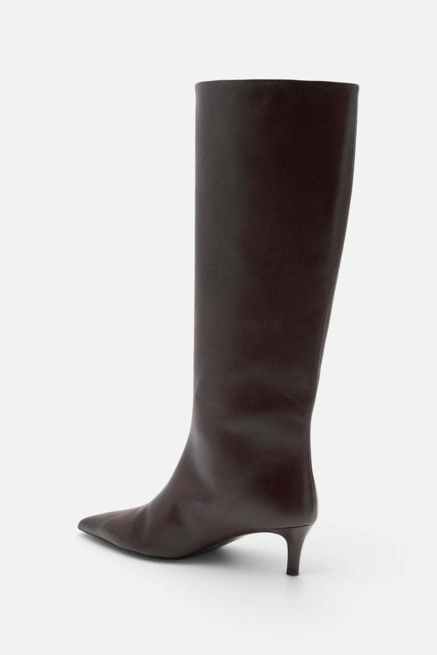 Free People Kiki Kitten Heel Boots in Mahogany Leather – back view