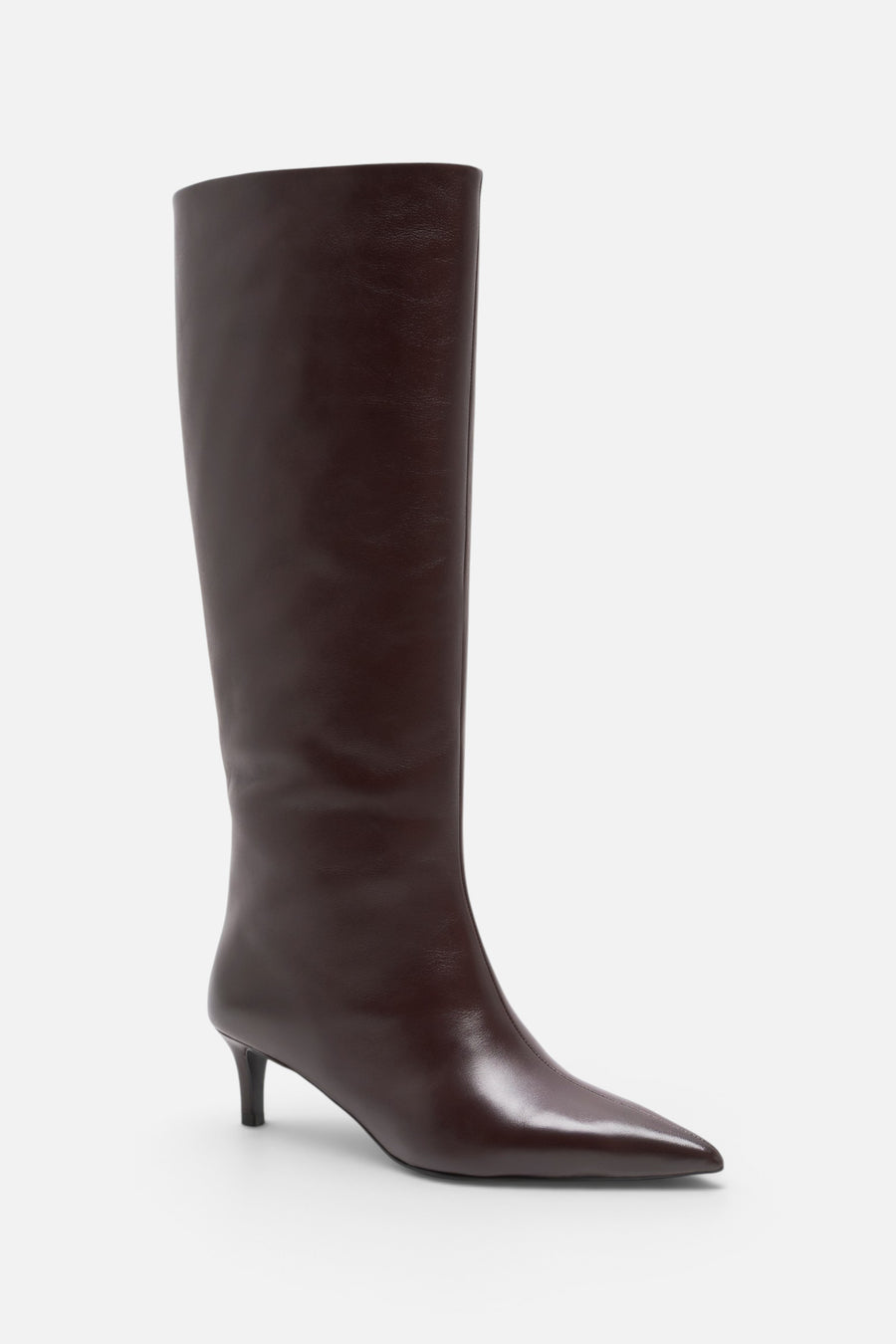 Free People Kiki Kitten Heel Boots in Mahogany Leather – front view