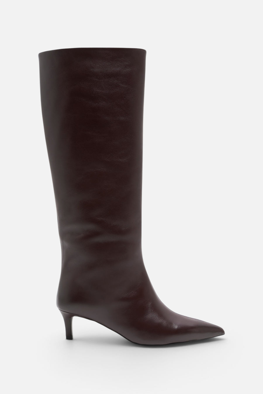Free People Kiki Kitten Heel Boots in Mahogany Leather – side view