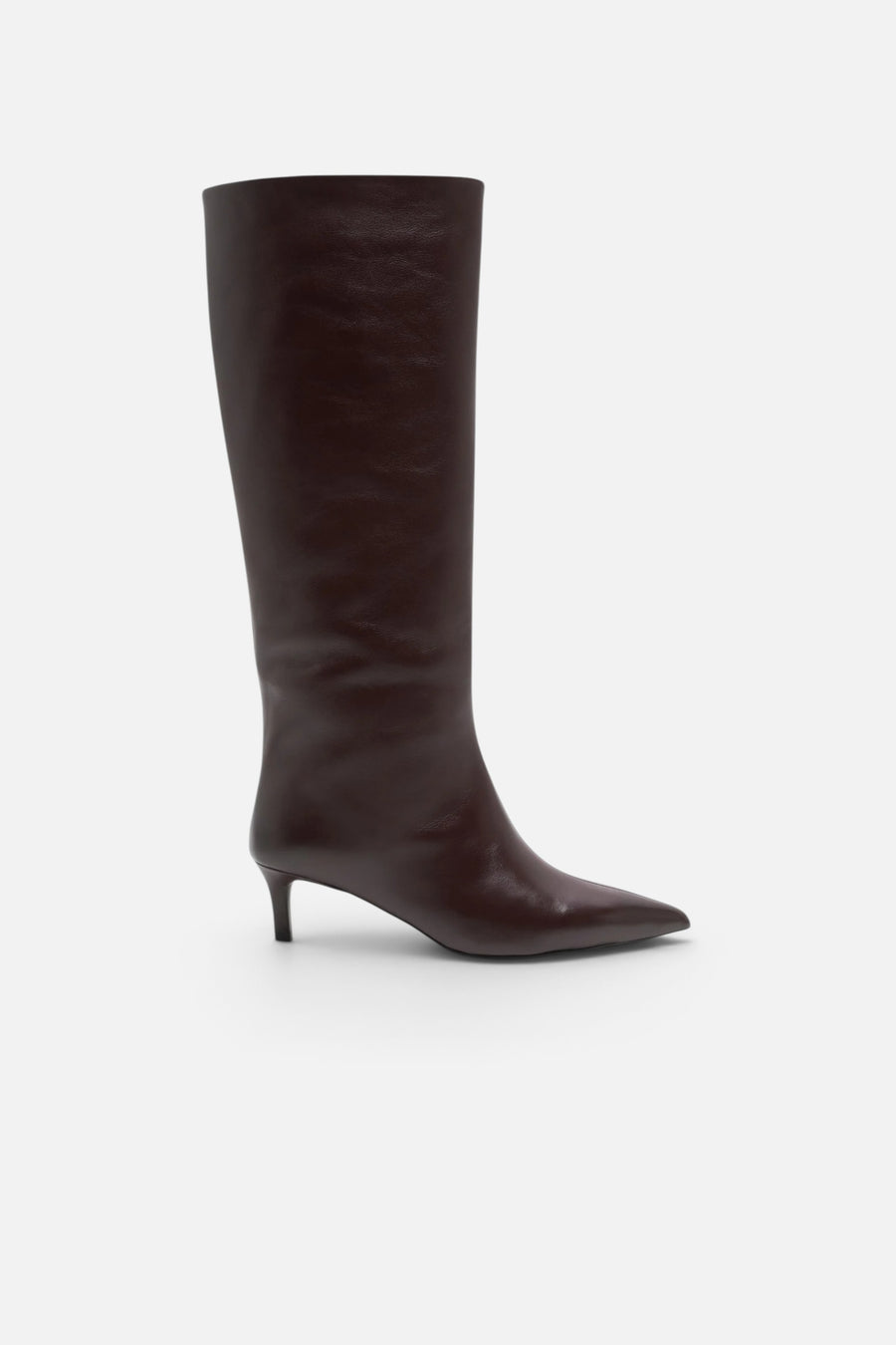 Free People Kiki Kitten Heel Boots in Mahogany Leather – side view