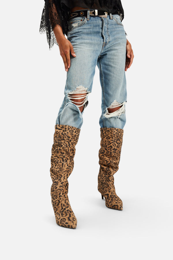 Free People Kiki Kitten Heel Boots in Spotted Leopard